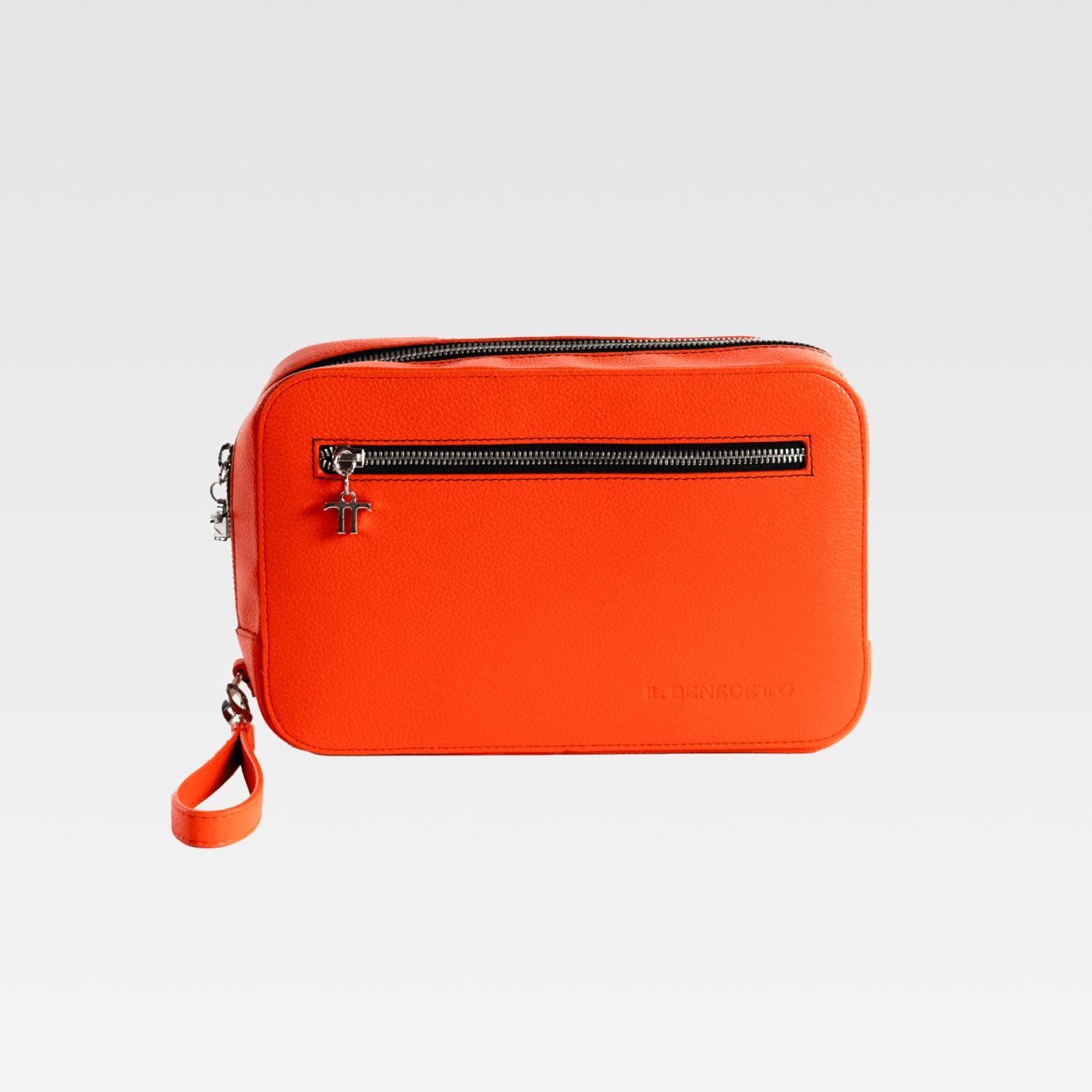 Bolso de mano piel naranja cremallera negra