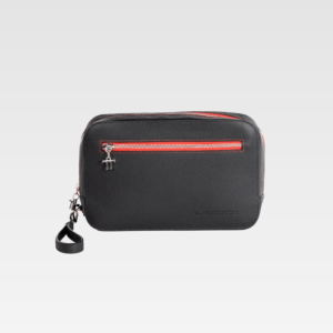 Bolso de mano piel negra cremallera roja