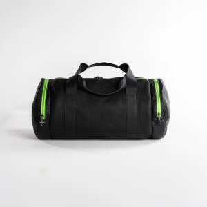 Bolsa de viaje redonda piel negra cremallera verde